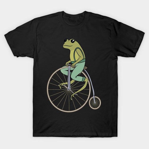 Cottagecore Aesthetic Frog Riding A Bicycle Vintage Nature T-Shirt by Designer-Girl